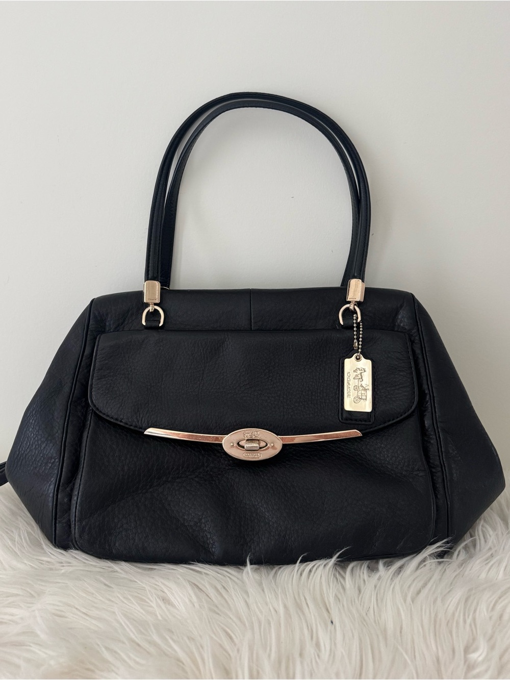 COACH East West Madison Madeline black leather satchel top handle purse 25166